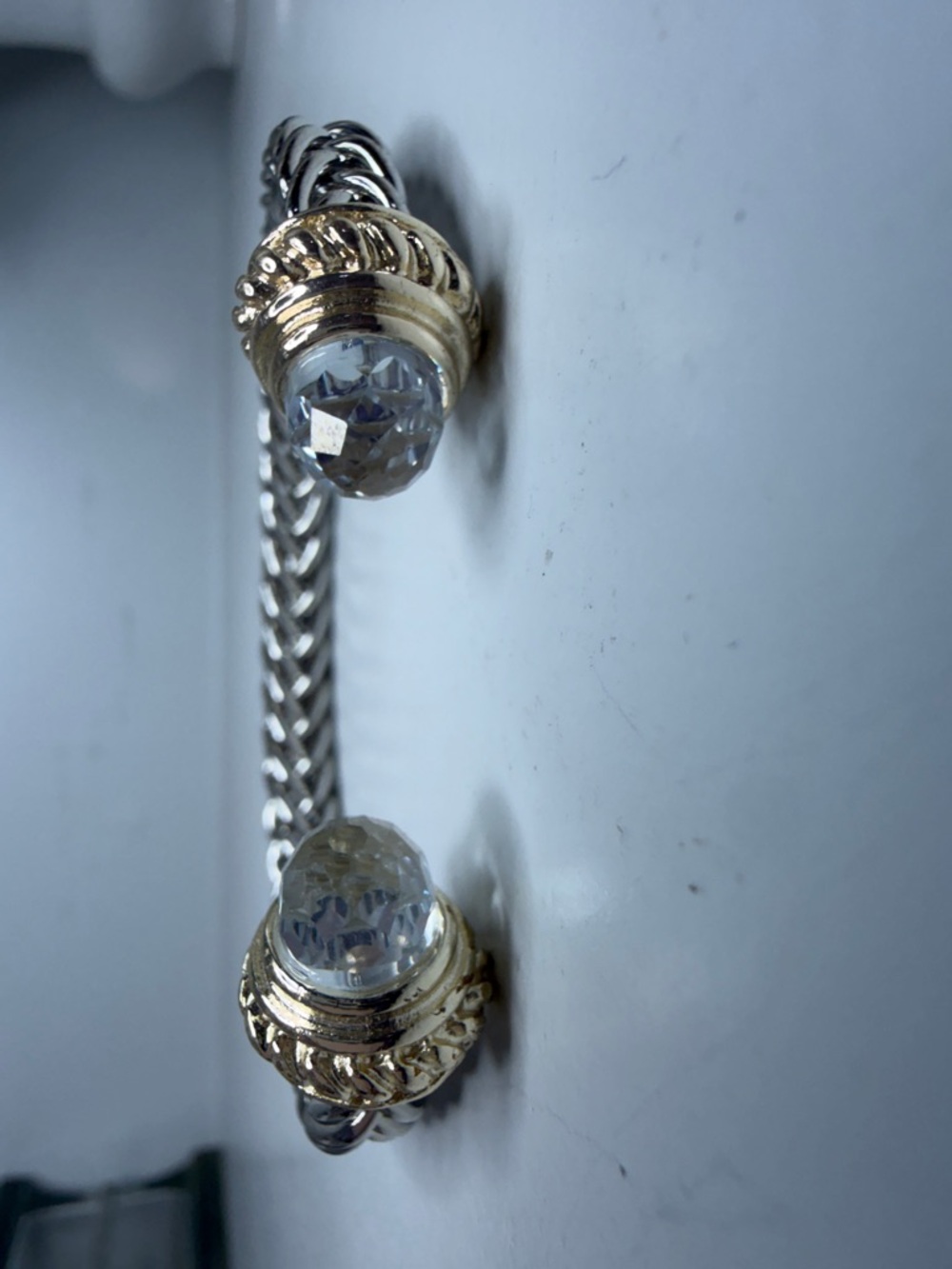 BRIGHTON NEW Silver and Gold Braided Cuff Bracelet with Clear Gem Accents - Picture 2 of 3